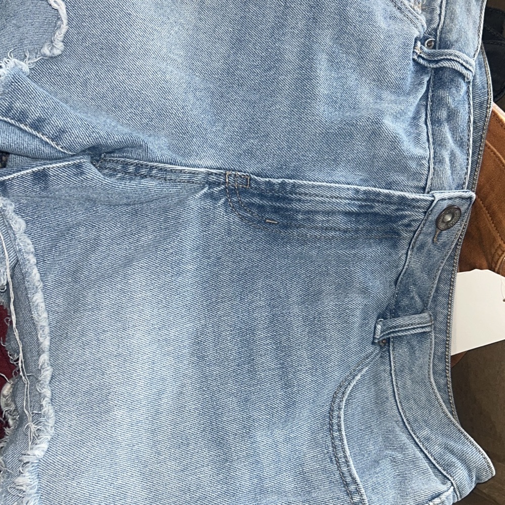 Distressed Light Blue Denim Shorts